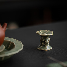 遥山越窑青瓷器手工创意茶壶小盖置盖托家用复古功夫茶道零配摆件
