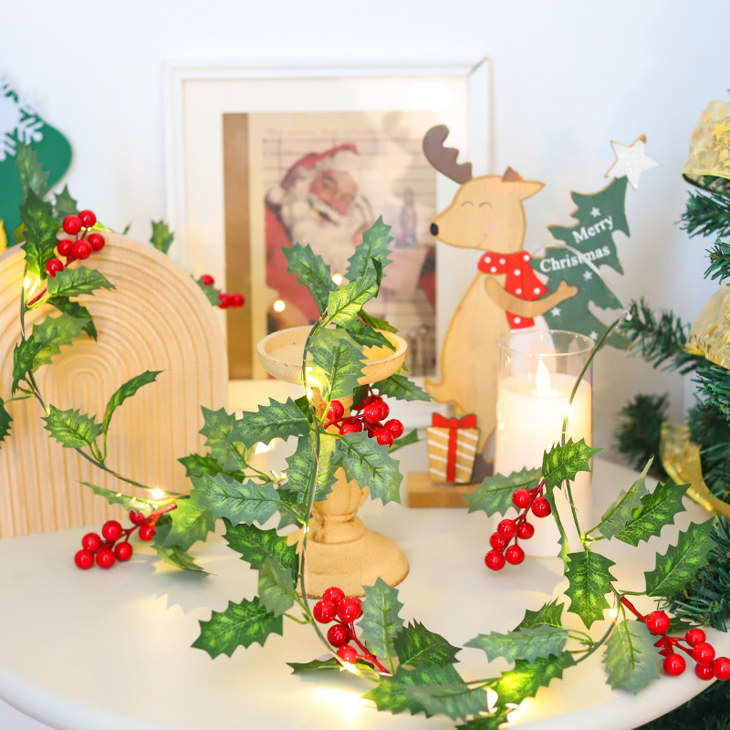 Nueva LUZ DE Navidad LED Cadena de luz de flores de Navidad fruta roja Luz de alambre de cobre ins decoración de vacaciones Cadena de luz