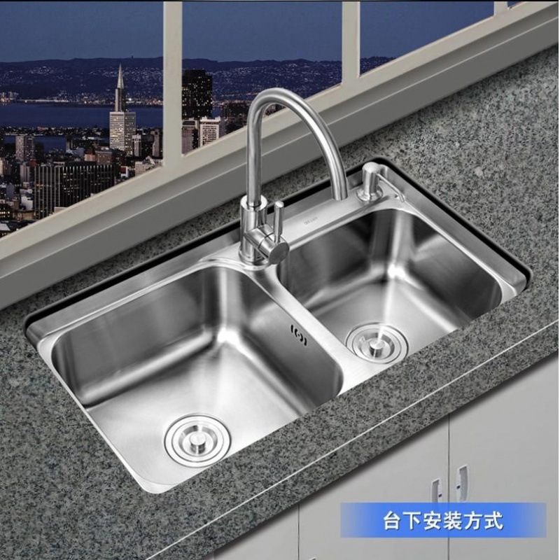 キッチン 304 ステンレス鋼シンクダブルスロット厚みのある一体成型手作りシングルシンク食器洗いシンク洗面台|undefined