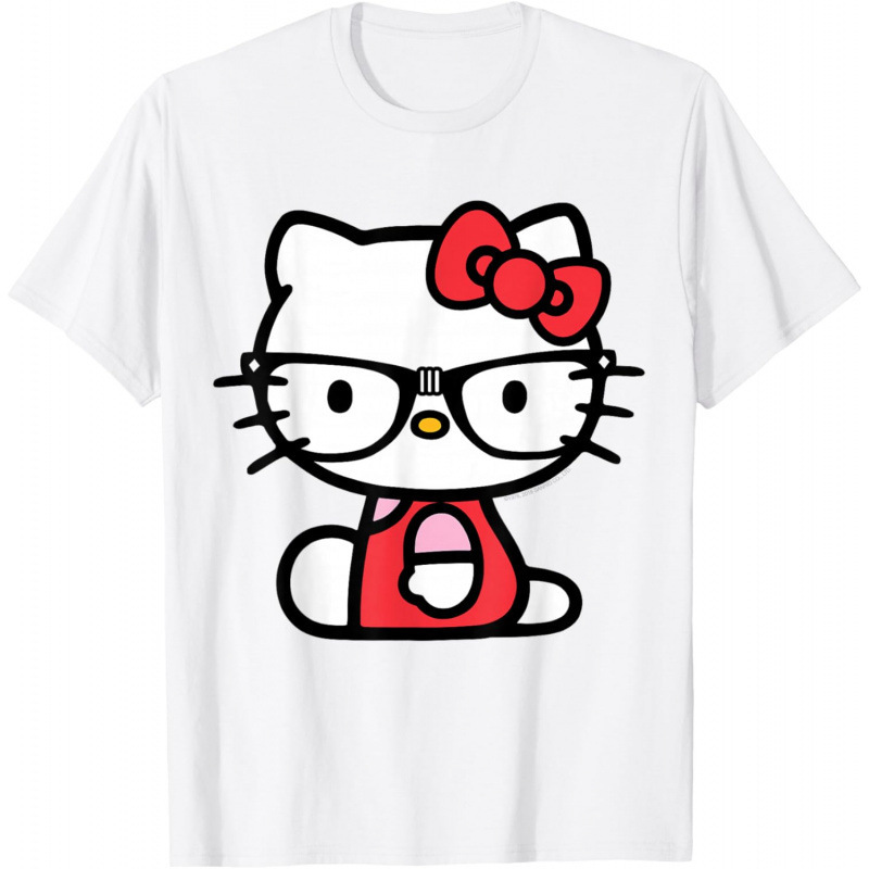 European Size Pure Cotton Hello Kitty Nerd Glasses Tee Shirt T-Shirt European Size Pure Cotton Hello Kitty Nerd Glasses Tee Shirt T-Shirt