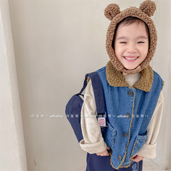2023 new children's clothing autumn and winter clothing children's Korean style denim lamb velvet thickened vest girls winter clothing 122623