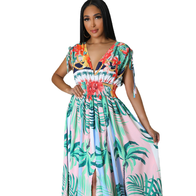 HX0244 elegante abrigo perezoso hoja impresión adelgazar manga vestido de encaje