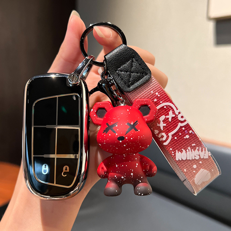 지프 C-스마트 2 키 [싱글 쉘 블랙] + 레드 폭력 곰 펜던트