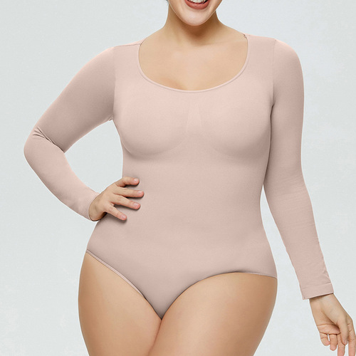 European and American women's jumpsuit hip lifting briefs women's long-sleeved tops cross-border large size body shaping jumpsuit 2CY003