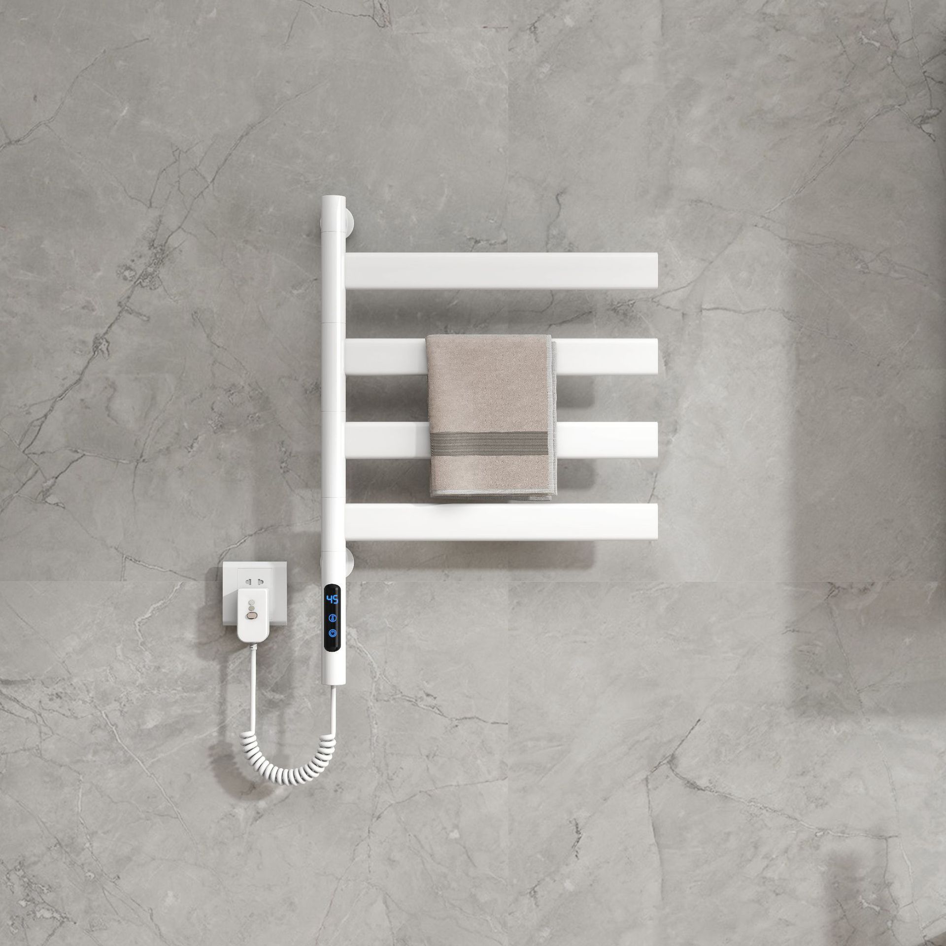 espacio transfronterizo aluminio inteligente toalla de calentamiento eléctrico calefacción de temperatura constante inodoro sin perforación estante giratorio de acero inoxidable