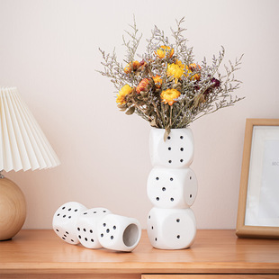 Dice Nordic Geometric Vase Ceramic Advanced Sense Ins Style High Color Value Vase TV Cabinet Ornaments Vase Batch