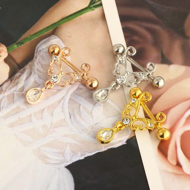 Rose Gold Stainless Steel Zircon Rolling Ring Nail Piercing Jewelry Wholesale detail image 9