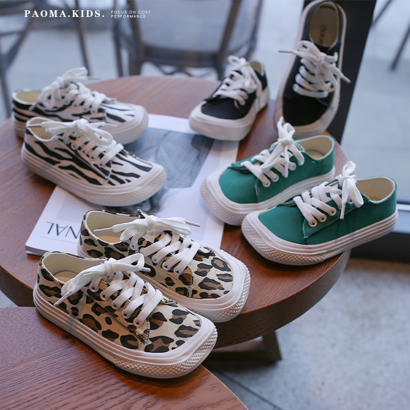 Girls Shoes Spring 2021 new pattern Square Boy canvas shoe summer Leopard non-slip rubber Low