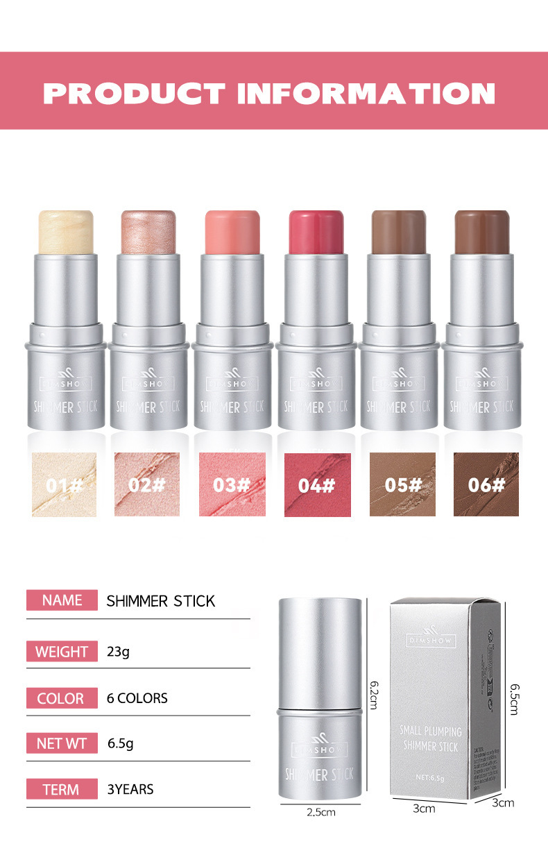 DIMSHOW 6-color High-gloss contouring Stick for brightening and contour modification, Shadow stick for under-eye Three-dimensional Blush and Rouge Stick undefined
