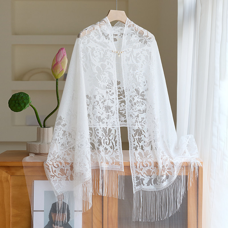 Lace Tassel Cardigan Large Shawl Sun Protection Shawl Women's Dress Shawl Cheongsam Shawl Travel Vacation Beach Shawl