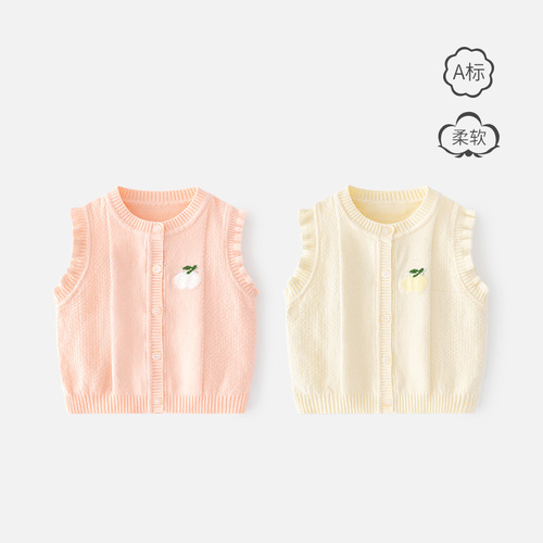 New A-class girl's baby vest sweater spring and autumn pure color simple lace sleeve baby vest jacket baby vest