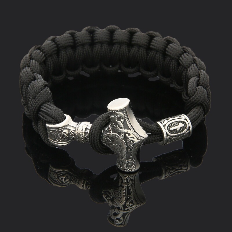 Exclusive for foreign trade e-commerce: stainless steel Viking rune Mjolnir woven bracelet, outdoor survival paracord woven bracelet Exclusive for foreign trade e-commerce: stainless steel Viking rune Mjolnir woven bracelet, outdoor survival paracord woven bracelet