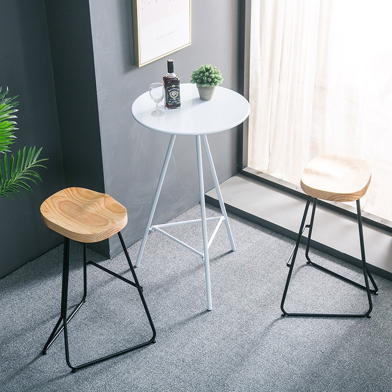 Nordic Solid Wood Bar Table Small Apartment Living Room Round Bar Table Household Balcony Casual Bar Table and Chair Combination