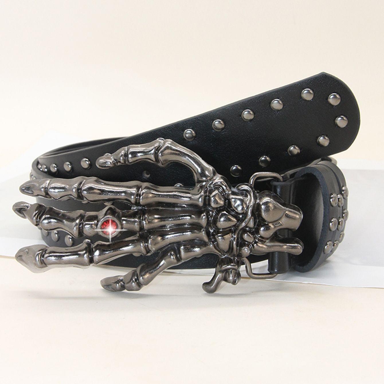Poker Totenkopf Handschuh Nieten Gürtel Herren Universal Dekoration Gürtel für Röcke Jeans Ledergürtel Punk Style Gürtel