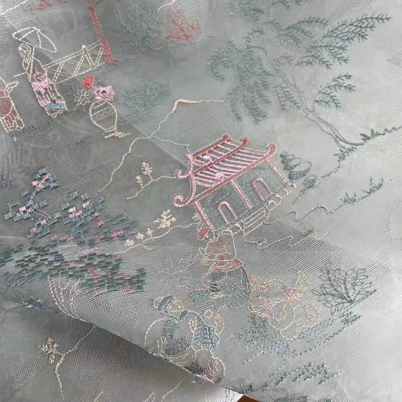 Chinese Style Organza Cheongsam Hanfu Fashion Fabric Horse-Faced Skirt Pavilion Clothing Embroidery Fabric Vintage Chinese Style Organza Cheongsam Hanfu Fashion Fabric Horse-Faced Skirt Pavilion Clothing Embroidery Fabric Vintage