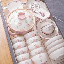 日式釉下彩碗碟套装家用碗筷组合陶瓷碗盘子面碗筷子餐具碟米饭碗