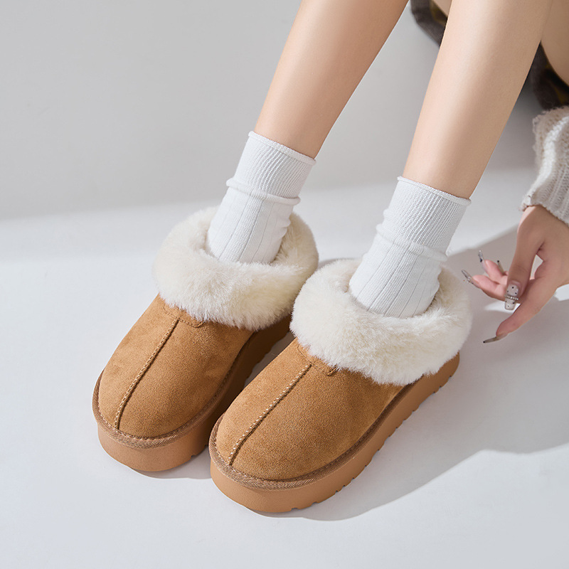 2024 New Winter Thickened Warm Snow Boots Women's Thick-soled Mao Mao Half Slippers for Outer Wear