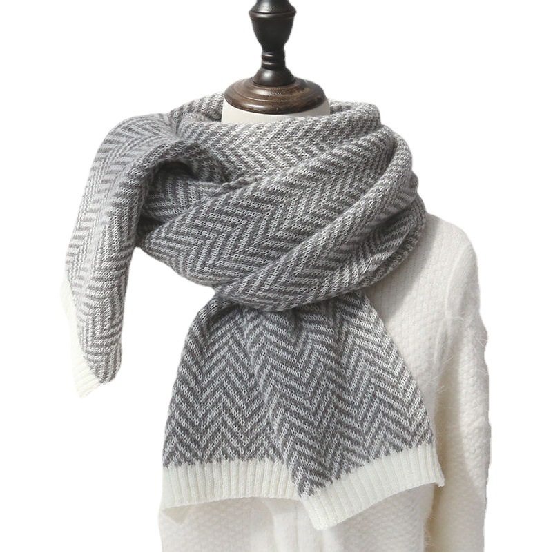 New scarf women's winter contrast color herringbone pattern knitted Korean fashion couple color matching knitted thickened warm scarf