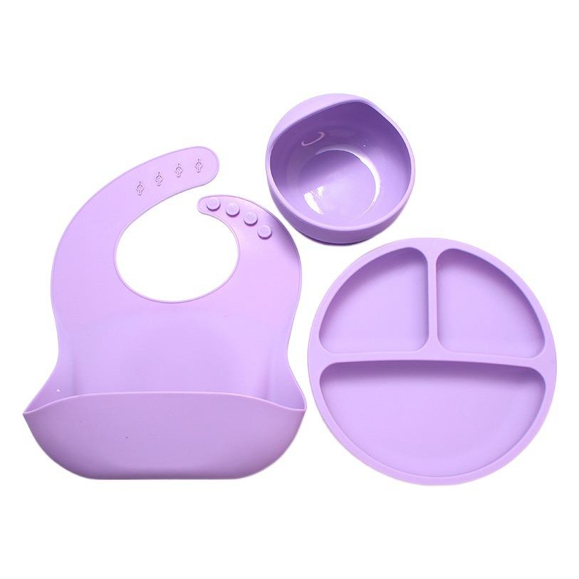 Juego de vajilla de alimentación para niños de silicona de grado alimenticio transfronterizo babero cuchara tenedor cuenco de comedor suplemento alimenticio para bebés y niños pequeños