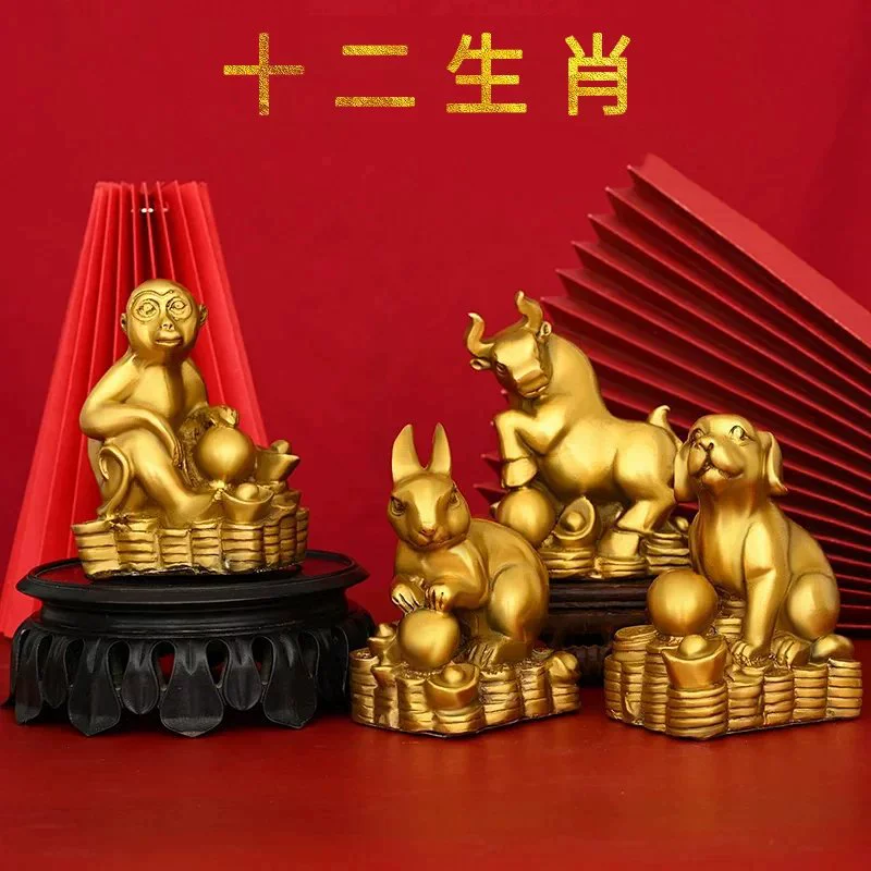 [Бронзовые изделия] Латунные двенадцать знаков зодиака полный набор крыс, крупный рогатый скот, курица, кролик, свинья, змея, медная лошадь, медная овца, украшение гостиной