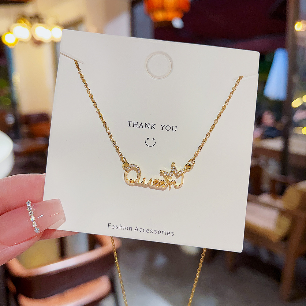 1 Piece Quantity Daily Occasion Wholesale Jewelry Luxurious Letter Crown Titanium Steel Zircon Inlay Necklace