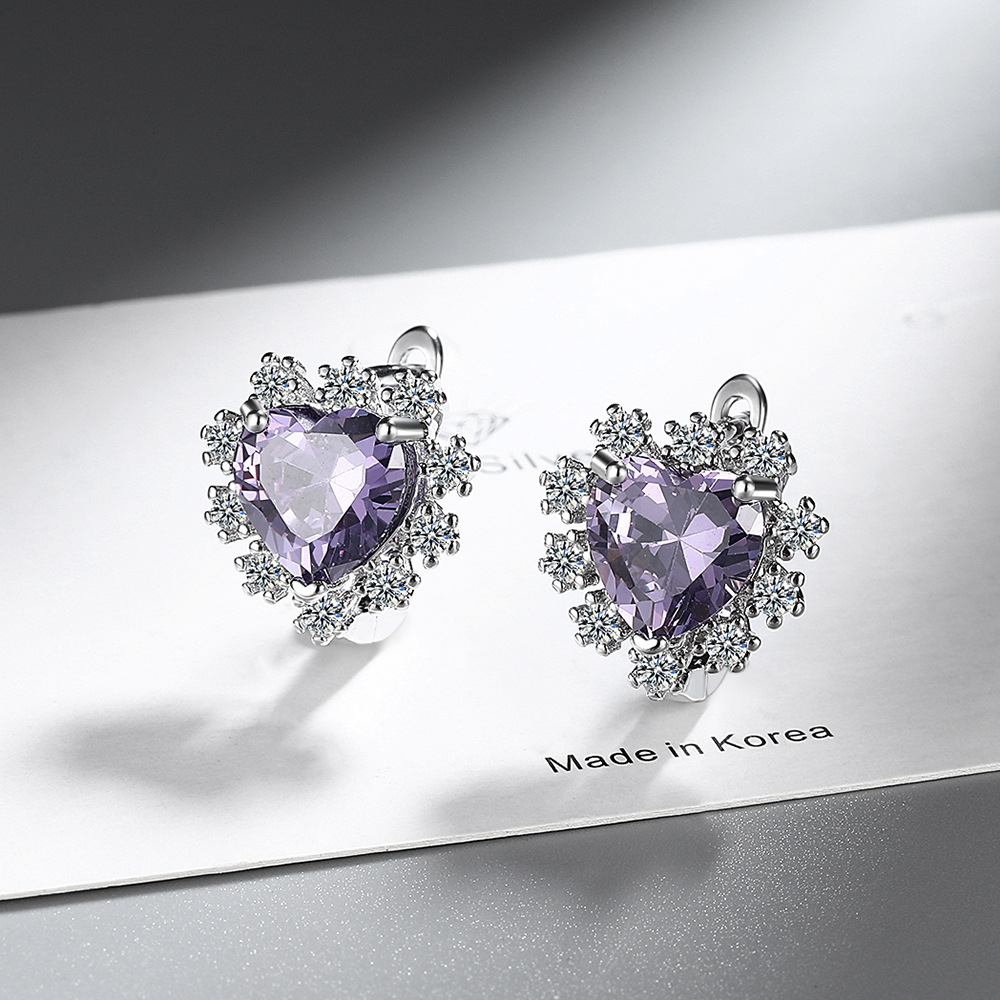 Zircon Inlay Material 1 Pair Simple Style Shiny Heart Shape Inlay Copper Zircon White Gold Plated Earrings
