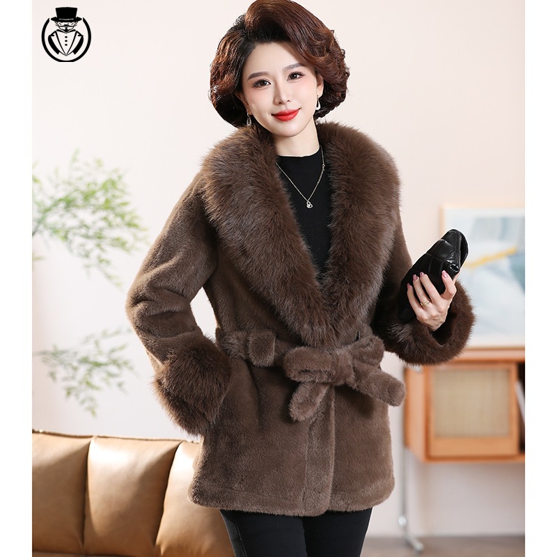 妈妈装女貂2024新款皮草中年人女装加厚时尚气质腰带皮毛保暖大衣