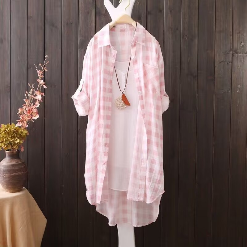 Summer Shirt Sun Protection Clothing for Women, Mid-Length, Long-Sleeved, Loose-Fitting, Korean Style, Student Casual Sun Protection Thin Coat Shirt for Women