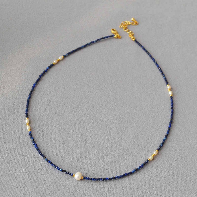 Classic Style Geometric Freshwater Pearl Lapis Lazuli Brass Wholesale Necklace display picture 3