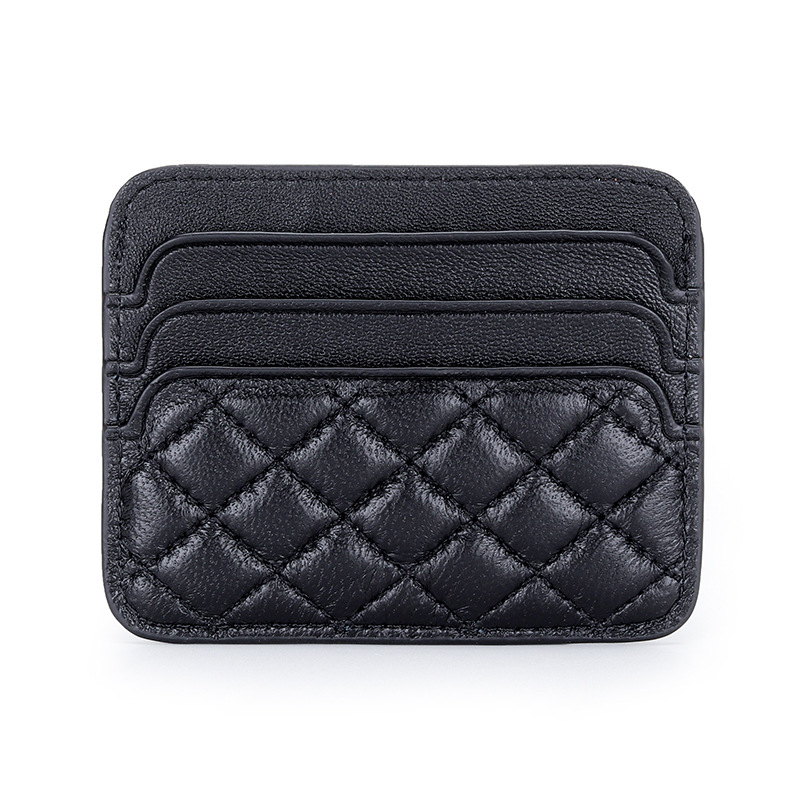 Genuine Sheepskin Leather Card Holder For Women, Slim Compact Diamond Quilted Wallet For Bank Cards, Driver's License And Coins - Thumbnail 5