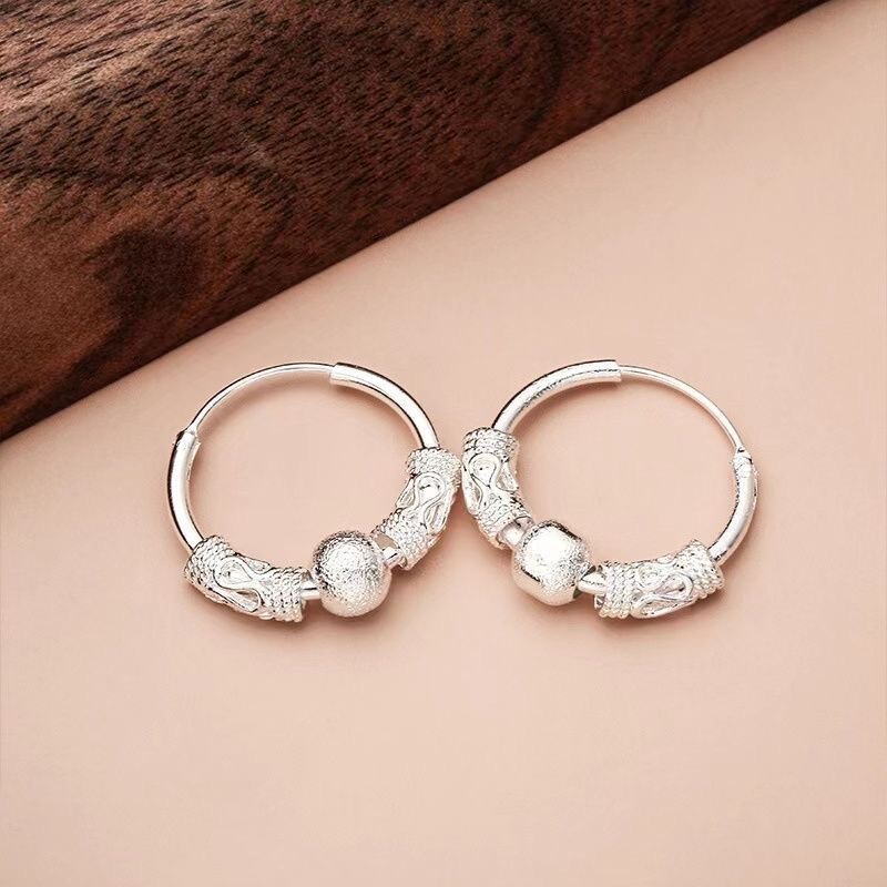 Cross-Border Hot-Selling Supply Ruyi Transfer Beads Copper Silver-Plated Earrings Light Luxury Versatile Fashion Niche Design Earrings