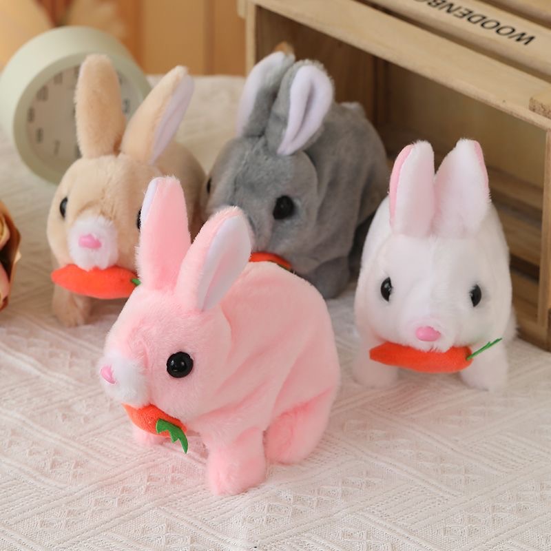 Simulación de juguetes eléctricos de peluche para niños puede caminar y sacude orejas conejos electrónicos biónicos avanzados puestos transfronterizos