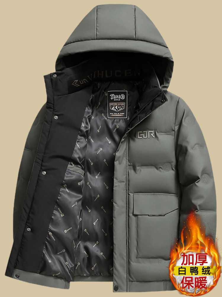 Invierno de mediana edad engrosado chaqueta de plumón hombre chaqueta de cuero con capuzas hombre chaqueta de cuero de invierno a prueba de viento