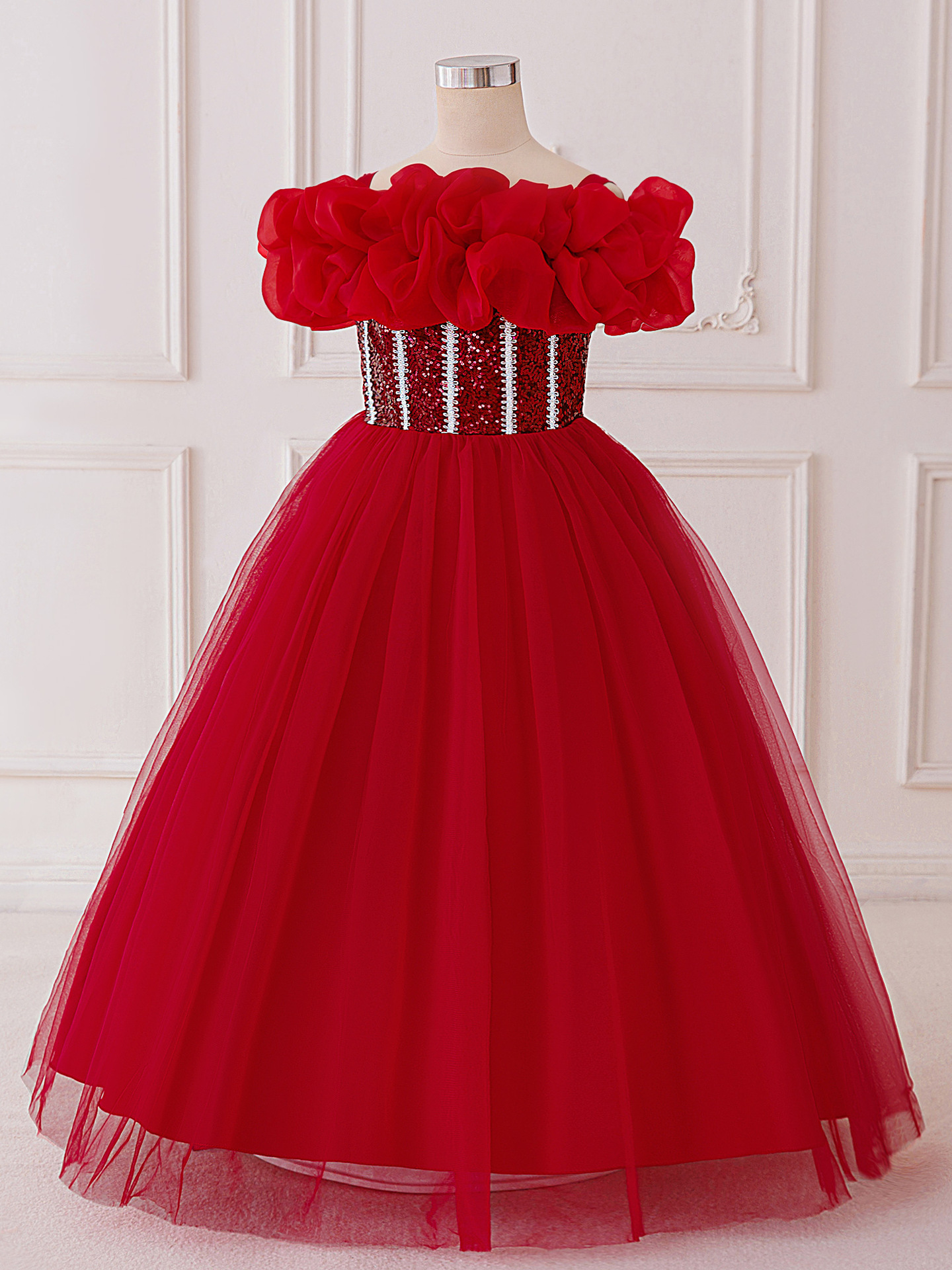 Nuevo vestido de niña vestido de princesa de novia de alta gama de un solo hombro