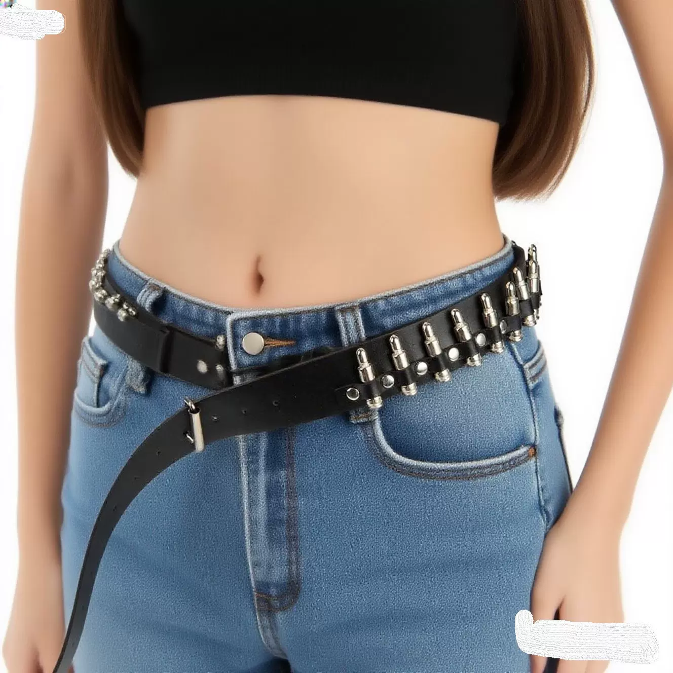 亚文化y2k铆钉皮革时尚腰带 黑色辣妹朋克百搭个性男女牛仔裤皮带