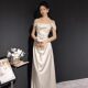 Off-shoulder Satin Evening Dress 2025 New High-end Light Luxury Niche White Simple Light Gauze Engagement dress Women