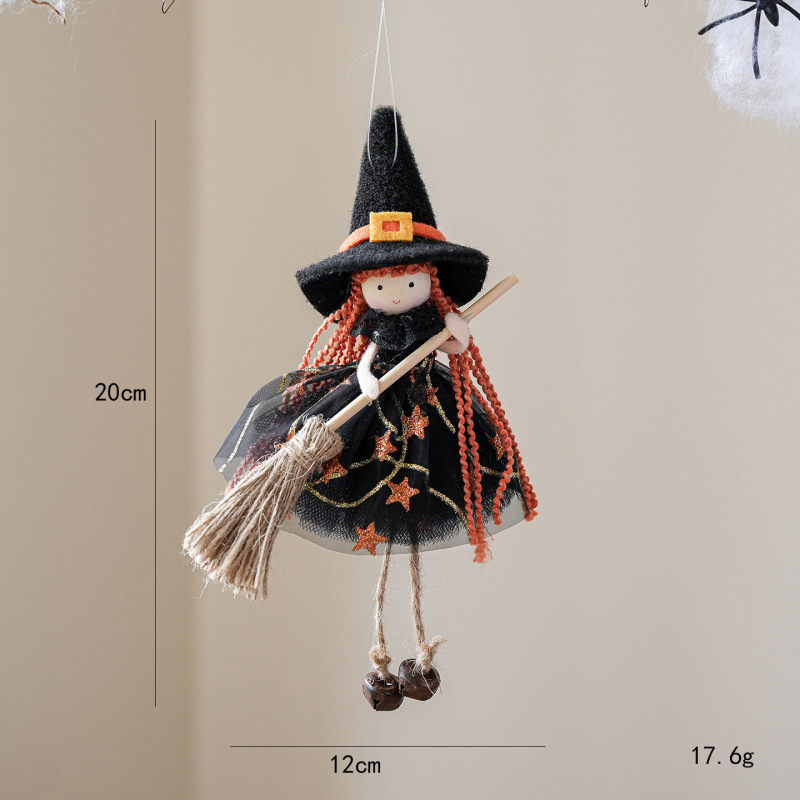 国境を越えた新しいハロウィン装飾メッシュほうきガールエンジェルペンダントベル吊り人形クリスマスツリー装飾|undefined
