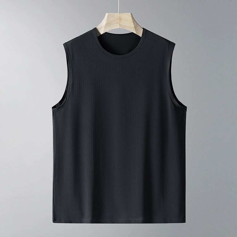 Verano de 2025 nuevo chaleco de seda de hielo de nuevo tipo chaleco de cuello redondo de hombre chaleco de deporte casual sin mangas