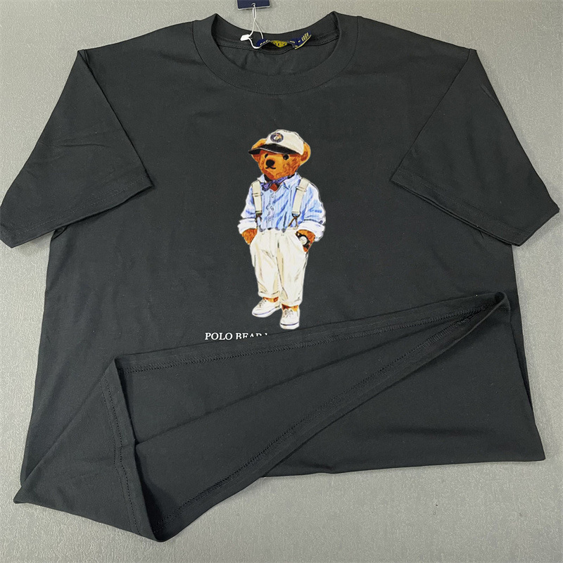 New Hot-Selling Japanese and Korean T-Shirts Polo Bear T-Shirt Suspender Bear Print Pattern Pure Cotton T-Shirt Men and Women Couple Shirts