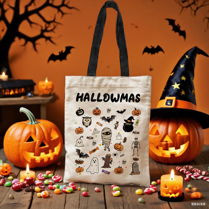 クロスボーダーハロウィンキャンバスバッグ魔女ゴーストフェスティバルパーティー幼稚園キャンディーギフトバッグギフトショッピングモール包装袋|undefined