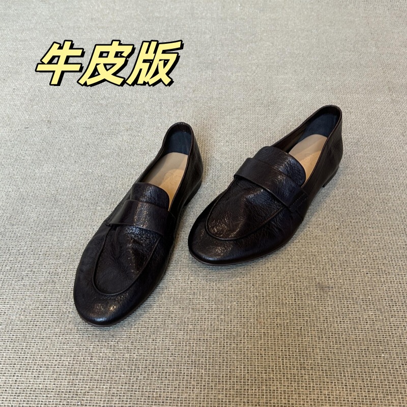 牛革バージョン～女性用ニッチ本革ローファー、スリッポン、フラットシューズ、女性用ローヒール通勤革靴|undefined