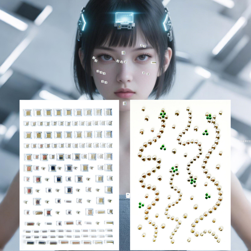 Cyberpunk Style Series Adhesive Diamond Stickers Cos Future Warrior Silver Snake Mechanical Girl DIY Metal Makeup Face Stickers Cyberpunk Style Series Adhesive Diamond Stickers Cos Future Warrior Silver Snake Mechanical Girl DIY Metal Makeup Face Stickers