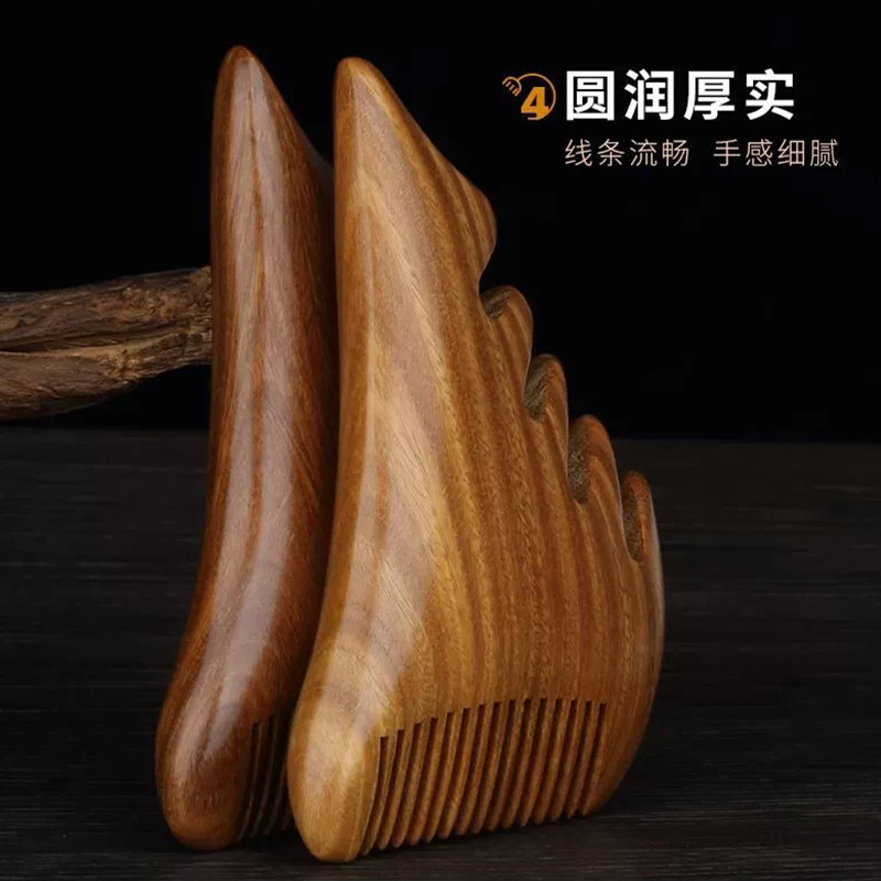 Peine de masaje para meridianos de la cabeza, peine de cinco garras de sándalo verde para masaje del cuero cabelludo, peine portátil para terapia capilar y cuidado de los meridianos, peine para raspado facial.