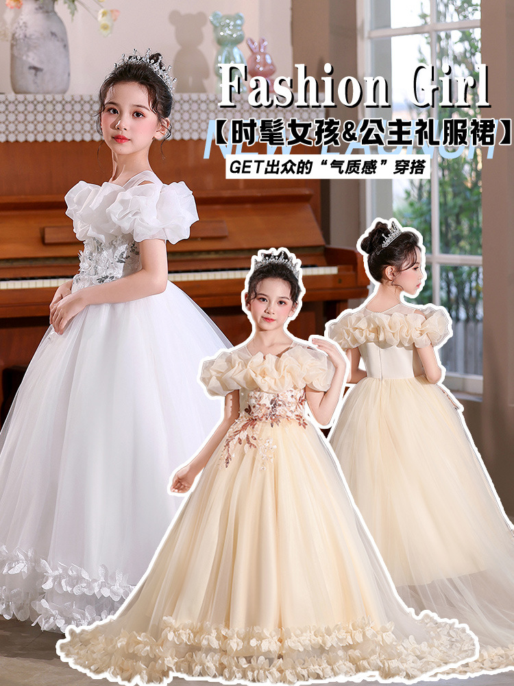 Vestidos para niños 2025 nuevo estilo estilo occidental niña niña hinchada niña piano performance traje niña trapear el piso vestido de princesa