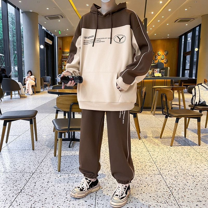 Conjunto de dos piezas de sudadera y pantalones de primavera y otoño, cárdigan holgado con capucha, ropa deportiva informal y bonita para correr, traje para hombre