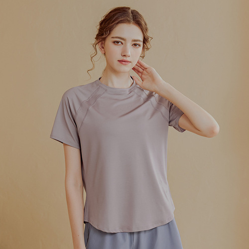 Loose quick-drying sports tops, women's short-sleeved T-shirts, yoga clothes, breathable running fitness clothes, slimming summer fitness clothes