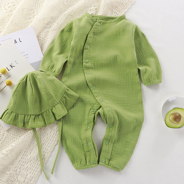 Children's demi-season long solid color gauze bodysuit for new born