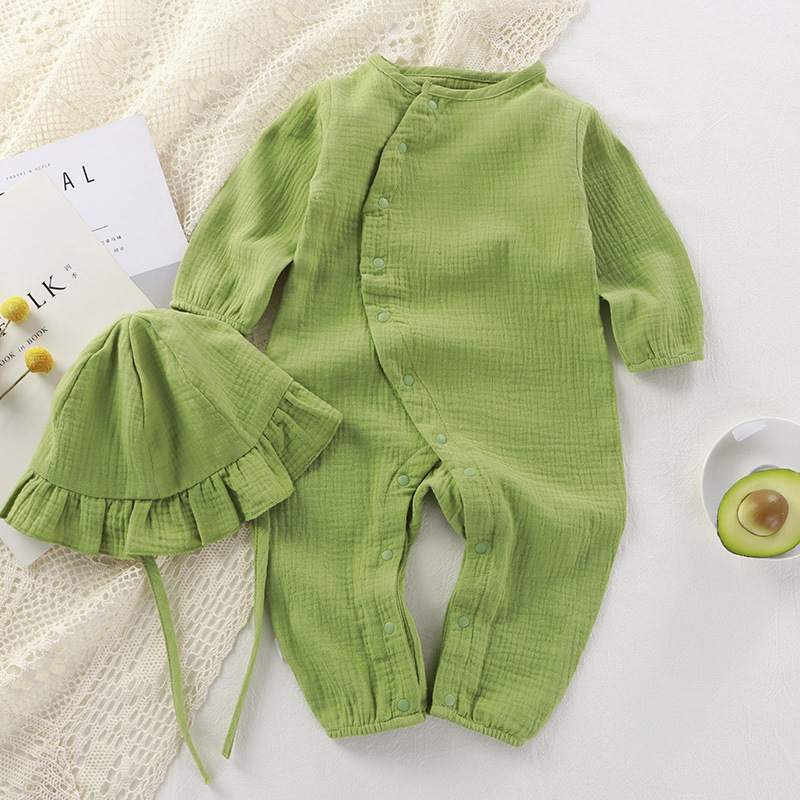 Children's demi-season long solid color gauze bodysuit for new born