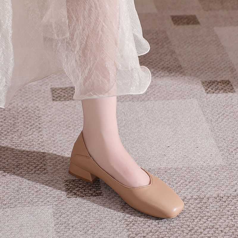 F2 살구색 스퀘어 헤드 힐 높이 3cm