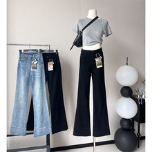 2025春秋新款高腰弹力微喇高个子牛仔裤女显高显瘦百搭加长拖地裤